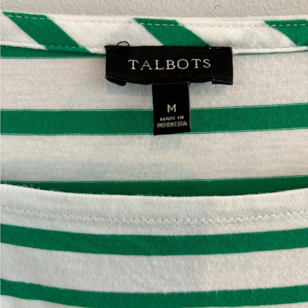 Talbots Green and White Striped Peplum Hem Square Neckline Top Size M - Picture 4 of 5